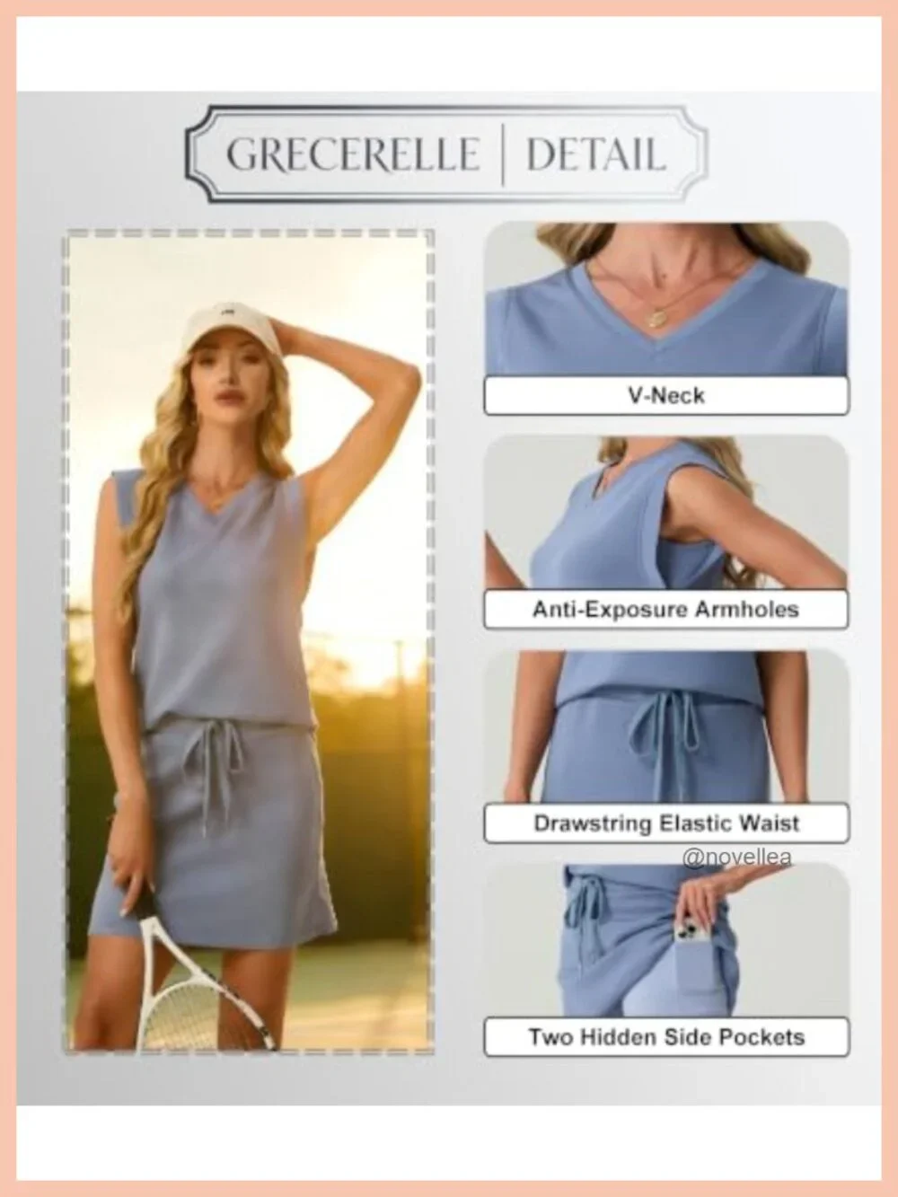 Women's 2-Piece Skort Set V-Neck Sleeveless Top Tennis Skirt with Pockets